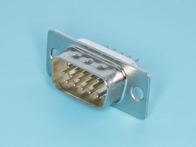 DHB-15M, Разъем D-SUB 15 контактов высокой плотности, вилка на плату, вертикальный DHB-15M, Разъем D-SUB 15 контактов высокой плотности, вилка на плату, вертикальный