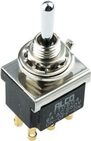 FTT0904, Toggle Switch, Panel Mount, On-Off-(On), DPDT, Solder Terminal, 125V ac FTT0904, Toggle Switch, Panel Mount, On-Off-(On), DPDT, Solder Terminal, 125V ac