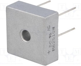 MB2510W, Диодный мост: однофазный, Urmax: 1кВ, If: 25А, Ifsm: 400А, MB-25W