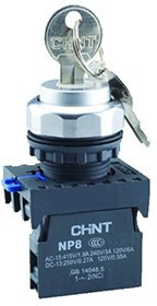 578130, Переключатель ключом NP8-10Y/21, 2 положения фиксацией, 1НО, IP65