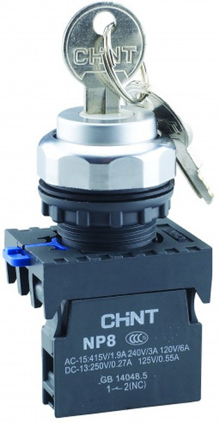 578130, Переключатель ключом NP8-10Y/21, 2 положения фиксацией, 1НО, IP65