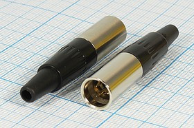 Разъем микрофонный miniXLR вилка, контакты 3P, монтаж на кабель, B8.5, MC980-3P