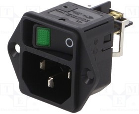 DC11.0031.001, AC Power Entry Modules Screw-on 2-pole 10A Grn illuminated