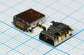 Разъем mini USB B-10S розетка, тип B, контакты 10P4C, монтаж на плату, SMD, miniUSB B-10S Разъем mini USB B-10S розетка, тип B, контакты 10P4C, монтаж на плату, SMD, miniUSB B-10S
