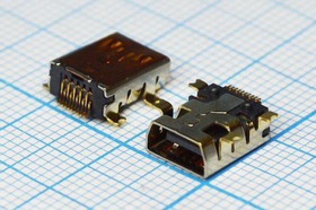 Разъем mini USB B-10S розетка, тип B, контакты 10P4C, монтаж на плату, SMD, miniUSB B-10S Разъем mini USB B-10S розетка, тип B, контакты 10P4C, монтаж на плату, SMD, miniUSB B-10S