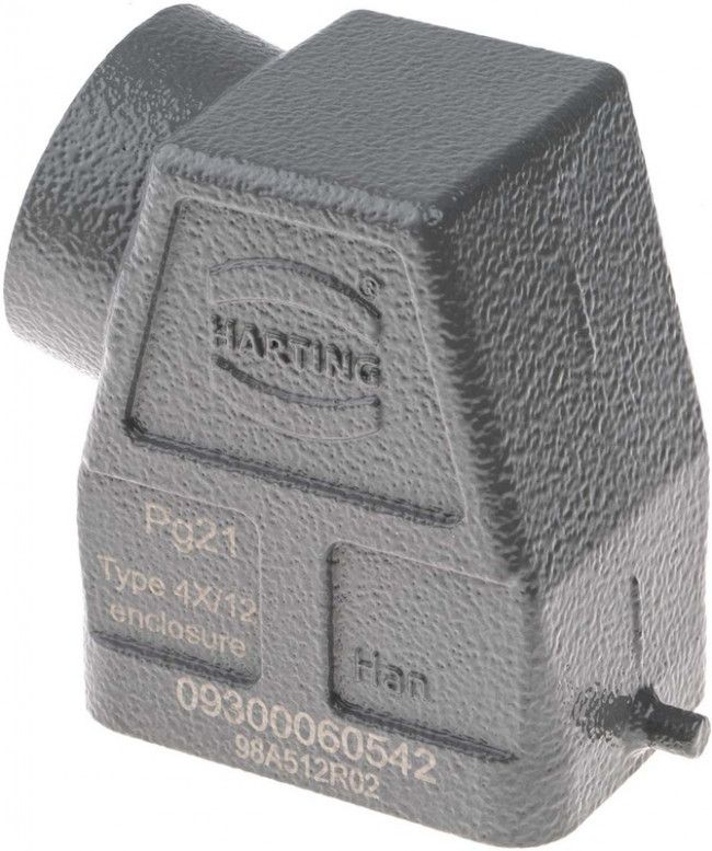 09300060542, Heavy Duty Power Connectors HAN 6B PG21 SIDE ENT METAL HOOD
