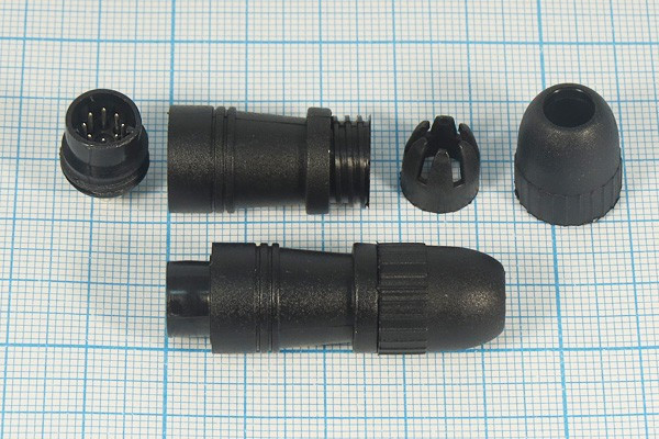 Штекер miniDIN, с пластиковым хвостом, на кабель, на восемь контактов; №372 штек miniDIN\ 8P\каб\пл хвост цанг\\\