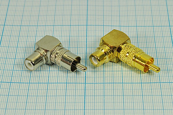 Переходник штекер RCA на гнездо RCA, угловой, золотой, № 10269g шт RCA-гн RCA\переходник\зол\ \мет\Au\\углового тип
