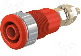 SLB4-G-22, Гнездо, "банан" 4мм, 32А, 1кВ, Отв: d12,2мм, красный, позолота