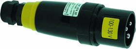 PRE316PY, Cable Mount 2P + E Industrial Power Plug ATEX, IECEx, Rated At 16A, 100-130Vac 50/60Hz
