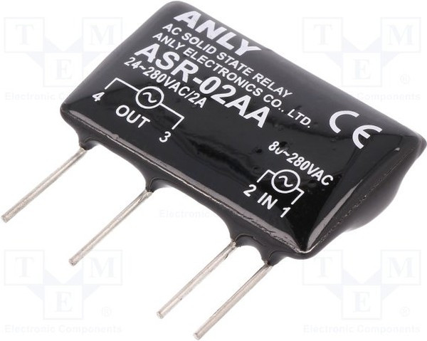 ASR-02AA, Реле: полупроводниковое, Uупр: 80-280ВAC, 2А, 24-280ВAC, THT, SIP ASR-02AA, Реле: полупроводниковое, Uупр: 80-280ВAC, 2А, 24-280ВAC, THT, SIP