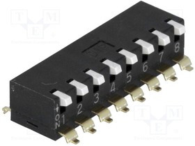 EPM-08-V, Переключатель DIP-SWITCH, Кол-во секций 8, Шаг 2,54мм, ON-OFF
