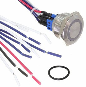 PV9FWV0SS-331, Pushbutton Switches 28mm, 2A 48VDC, 2P OFF-(ON) / ON-(OFF), Green LED Ring, 300mm wire, Stainless Steel