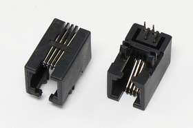 Разъем телефонный 4P4C розетка, контакты 4P, на плату/угловой, T4-4P4C