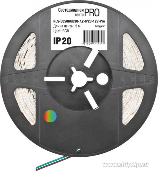 NLS-5050RGB30- 7.2-IP20-12V-Pro (71444), Лента светодиодная, RGB, 12В, 7.2Вт/м, 30SMD(5050)/м, IP20, 10мм, 1м