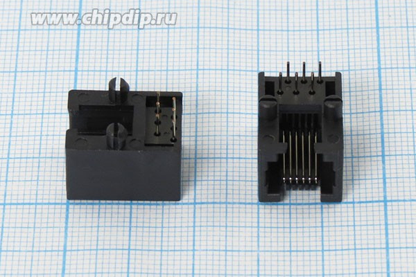 Разъем телефонный 6P6C розетка, контакты 6P, на плату/угловой, T4-6P6C[RJ-12]