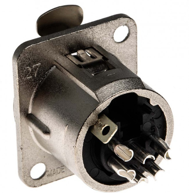 NC6FD-L-1, Аудио разъем XLR, 6 контакт(-ов), Гнездо, Монтаж в Панель, Контакты с Покрытием из Серебра