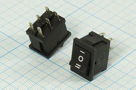 Переключатель клавишный на три положения 2-х полюсный, 6C, 250В/3А, ON-OFF-ON, черный/черный; №1192 B Пкл\\ 3\2xON-OFF-ON\ \чер\чер\\6C\\