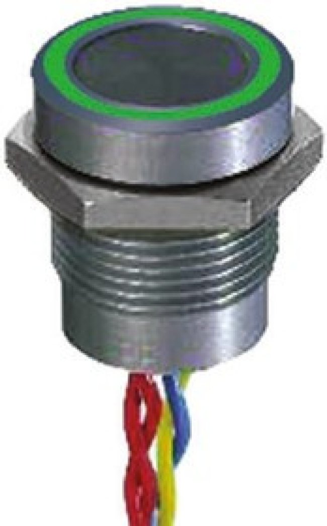 PBAR1AFB000A0G, Illuminated Piezo Switch, Momentary, Pulse, SPST, IP68, Through Hole, 200 mA @ 24 V dc, -40 +75°C PBAR1AFB000A0G, Illuminated Piezo Switch, Momentary, Pulse, SPST, IP68, Through Hole, 200 mA @ 24 V dc, -40 +75°C