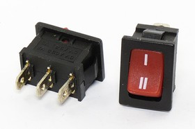 Переключатель клавишный, контакты 3T, 3А, ON-ON, подсветка красная, MRS102A