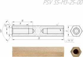 PSV S5-M3-25-00 Стойка для печатных плат, латунь ( аналог PCHSS-25, H-L2500-0600-5-03-X) PSV S5-M3-25-00 Стойка для печатных плат, латунь ( аналог PCHSS-25, H-L2500-0600-5-03-X)