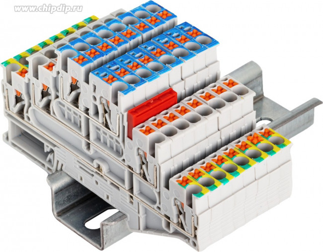 Клемма защитного провода трехъярусная 2.5кв.мм, PUSH-IN