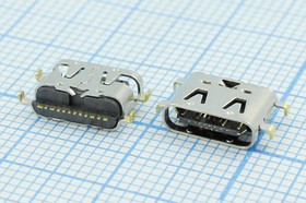 Разъем USB розетка, тип C 3.1, контакты на плату, USB3.1TYPE-C 16PF-076