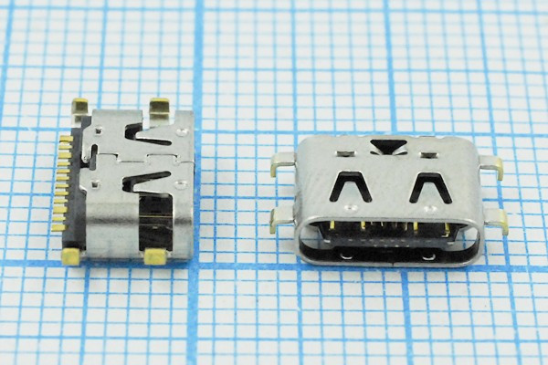 Разъем USB розетка, тип C 3.1, контакты на плату, USB3.1TYPE-C 16PF-076
