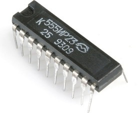 К555ИР23 (90-97г), 8-ми разрядный синхронный буферный регистр с инверсным (импульсным) управлением (SN74LS374N)