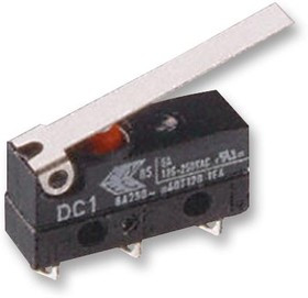 DC2C-A1LC, Микропереключатель, Мгновенного Действия, Роликовый Рычаг, SPDT, Быстрое Соединение, Пайка, 10.1 А DC2C-A1LC, Микропереключатель, Мгновенного Действия, Роликовый Рычаг, SPDT, Быстрое Соединение, Пайка, 10.1 А