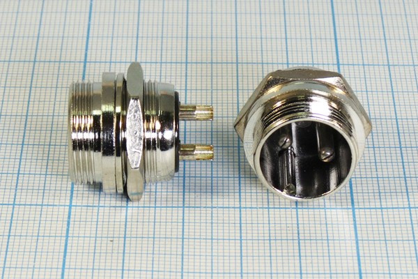 Разъем микрофонный MIC20 вилка, контакты 2P, монтаж на блок, М19, XS20JK2P-M[MS-DF-20-2]