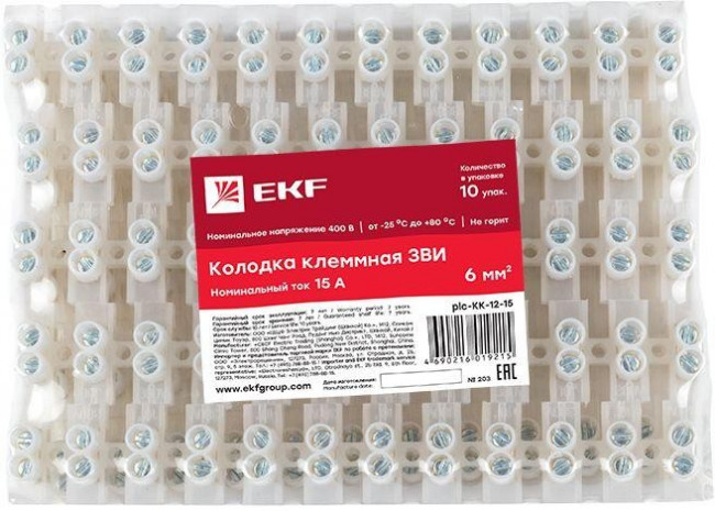 Колодка клеммная 12кв.мм 15А полиэтилен PROxima EKF plc-KK-12-15