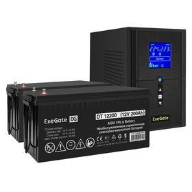 EX296811RUS, Комплект ИБП EX295987RUS + батарея 200Aч EX282991RUS 2шт (инвертор, синус, для котла) ExeGate SineTower SZ-1000.LCD.AVR.2SH.1C1