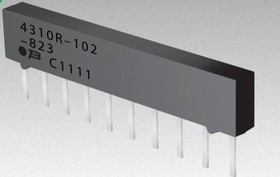 4306R-102-102LF, Res Thick Film NET 1K Ohm 2% 0.75W(3/4W) ±100ppm/°C ISOL Molded 6-Pin SIP Pin Thru-
