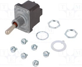 2NT1-8, Switch Toggle (ON) ON DPDT Round Lever Screw 18A 277VAC 250VDC Panel Mount with Threads