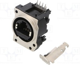 RJX8FB5HB, Гнездо, RJ45, XLRnet, Кат: 5e, с кнопкой, THT, угловой 90°