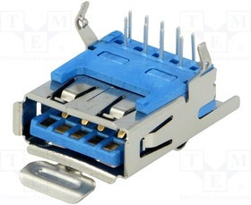LUSB-3193-00, Гнездо, USB A, THT, угловой 90°, USB 3.0, позолота, с защелкой