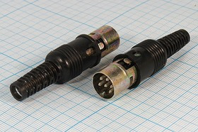 Разъем DIN 6P[60] вилка, на кабель, пластик хвост, ОНЦ-ВГ-11-6/16В