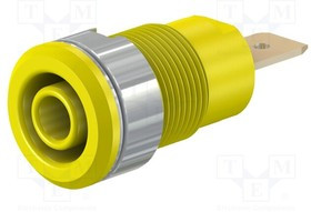 SLB4-F6.3-24, Гнездо, "банан" 4мм, 32А, 1кВ, Отв: d12,2мм, желтый, позолота