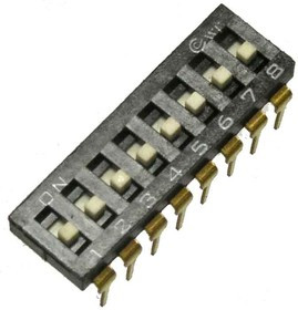 DS2-08, DIP-переключатель , 25 мА, 24 В, 50 мОм, 8 (ON-OFF) с шагом 2,54