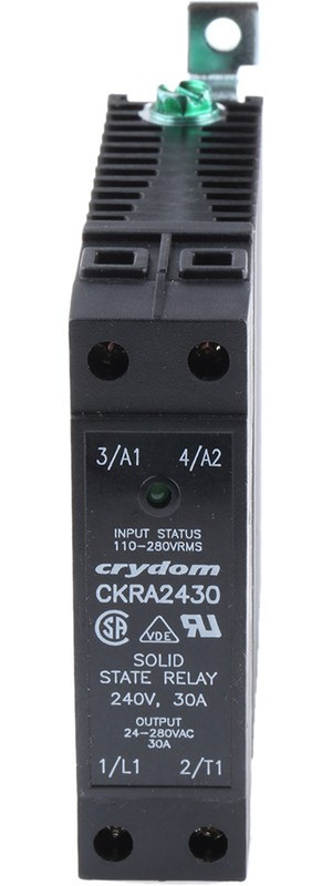CKRA2430, CKR Series Solid State Relay, 30 A rms Load, DIN Rail Mount, 280 V rms Load, 280 V rms Control CKRA2430, CKR Series Solid State Relay, 30 A rms Load, DIN Rail Mount, 280 V rms Load, 280 V rms Control