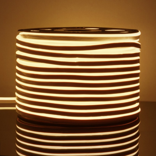 LS001 220V / Лента светодиодная Гибкий неон 9.6W 120Led 2835 IP67 3300K односторонний теплый белый, 50 м