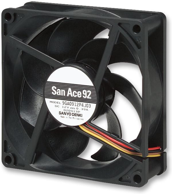 9GA0912P4G03, San Ace 9GA Series Axial Fan, 12 V dc, DC Operation, 116m³/h, 3.36W, 280mA Max, 92 x 92 x 25mm