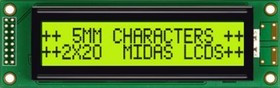 MC22005A6W-SPTLY-V2, MC22005A6W-SPTLY-V2 Alphanumeric LCD Alphanumeric Display, 2 Rows by 20 Characters MC22005A6W-SPTLY-V2, MC22005A6W-SPTLY-V2 Alphanumeric LCD Alphanumeric Display, 2 Rows by 20 Characters