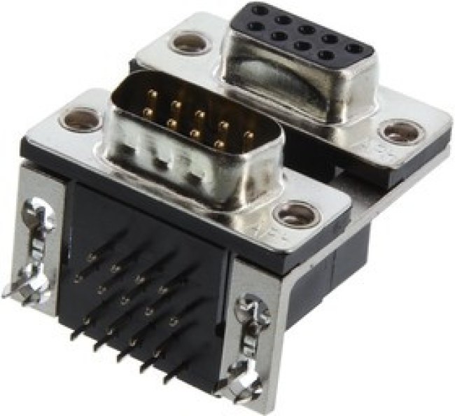L17H2210120, STACKED D SUB CONN, 9P RCPT-PLUG, TH