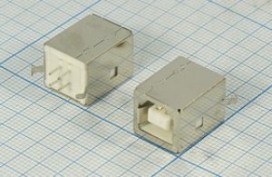 Разъем USB розетка, тип B, контакты на плату, USB B-FS Разъем USB розетка, тип B, контакты на плату, USB B-FS
