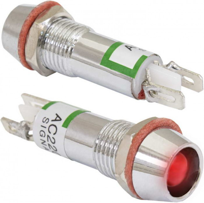 L-615-R 220V (8MM), Светодиодный индикатор на панель в отверстие 8мм, красный, 220в L-615-R 220V (8MM), Светодиодный индикатор на панель в отверстие 8мм, красный, 220в