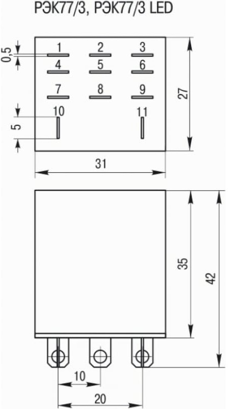 RRP10-3-10-024A-LED, Реле РЭК77/3(LY3) с индикацией 10А 24В AC IEK