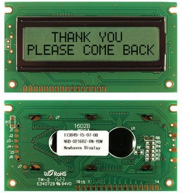 NHD-0216BZ-RN-YBW, LCD Character Display Modules &amp; Accessories STN- Y/G Refl 84.0 x 44.0