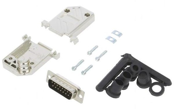 D45NT15-M-DBP-K, D-Sub; PIN: 15; plug; male; soldering; for cable; black